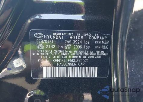2019 Hyundai Elantra Value Edition from USA, damaged, VIN KMHD84LF5KU875521